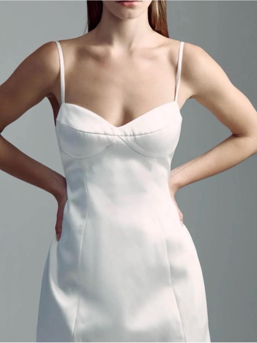 Bardot White Satin Chemise with Delicate Spaghetti Straps